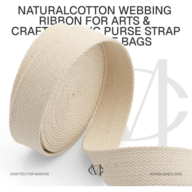 Cotton Webbing Ribbon for Crafts & DIY Projects - 1.5 Inch, 5 Yards - Durable & Strong