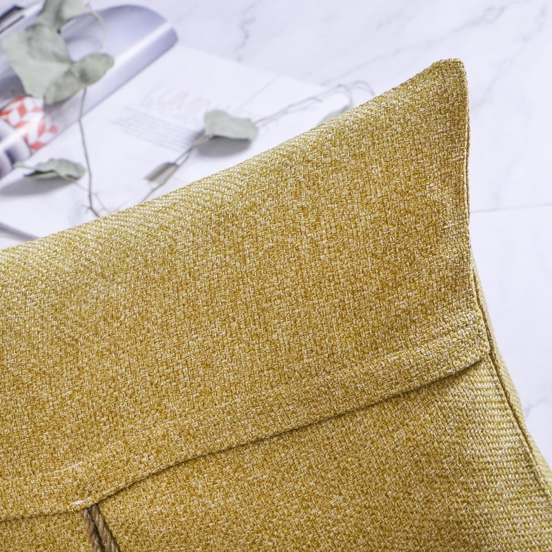 12x20 Inch Gray Yellow Cotton Blend Farmhouse Throw Pillow Cover 2 Pack - Single Button Design