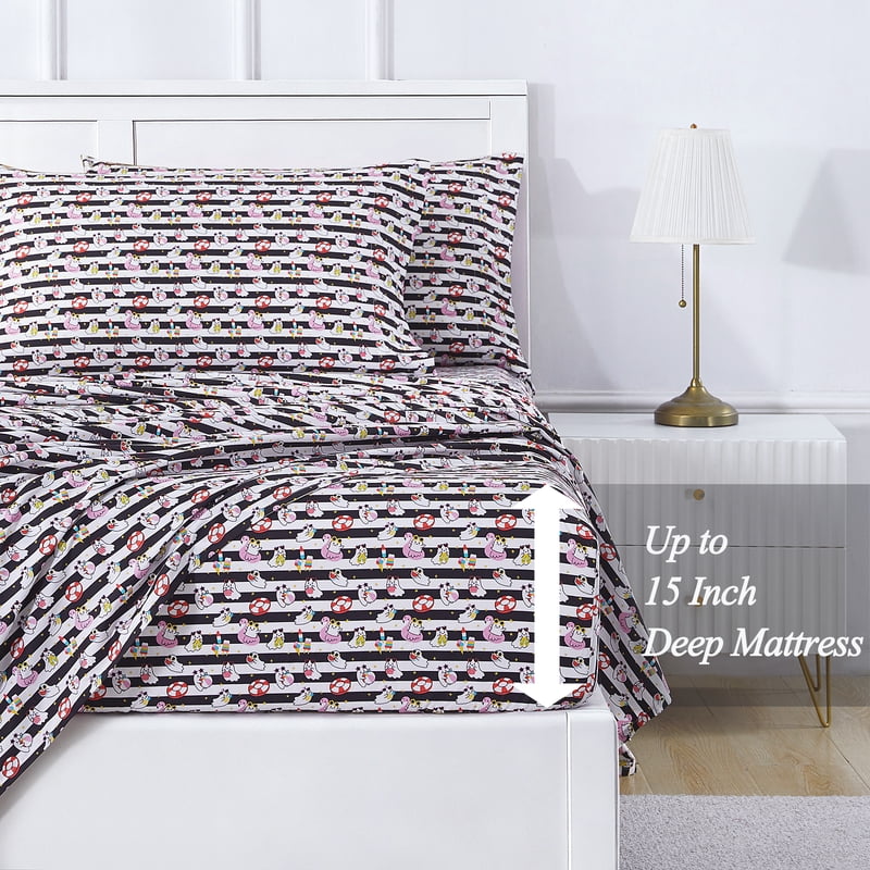Full Sheet Set with Nautical Ghosts Print - Black & White Bed Linens - 4-Piece, Summerween Style Variation of THIS listing