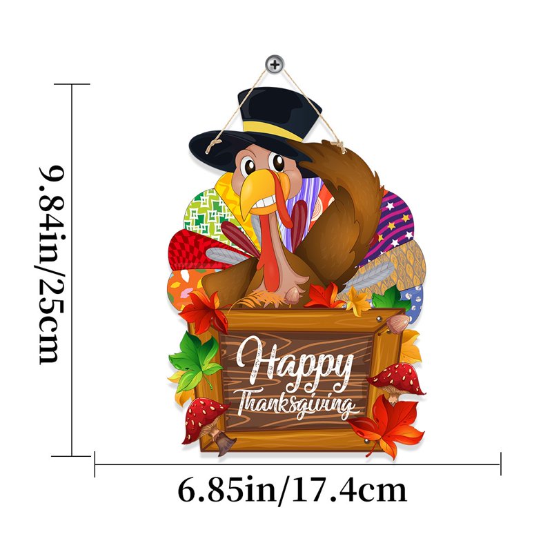 Thanksgiving Wooden Door Wreath - Turkey Pumpkin Autumn Fall Decor - Variation C