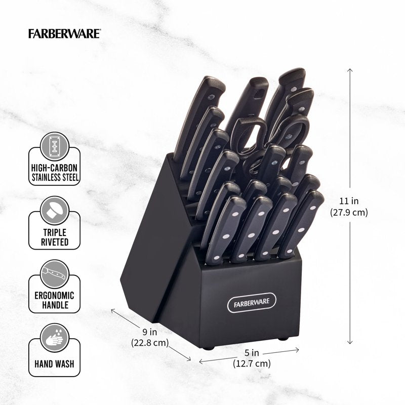 20-Piece Cutlery Knife Block Set with Kitchen Shears - Black