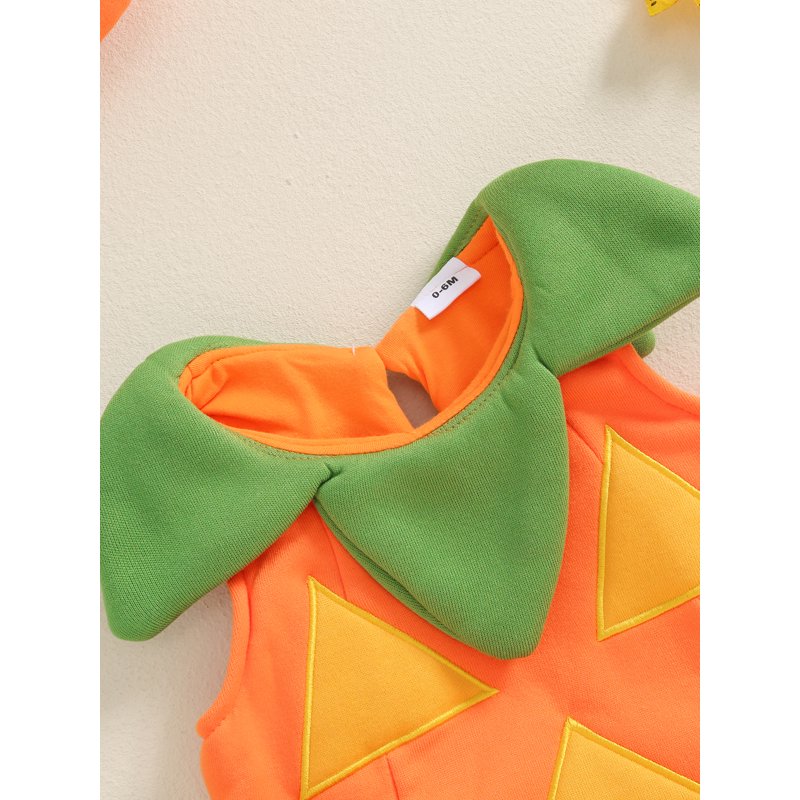 Toddler Baby Girl Boy Halloween Pumpkin Costume 0-6 Months Orange Sleeveless Outfit with Hat