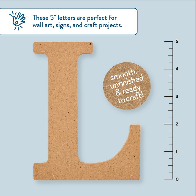 Unfinished MDF Wood Letter L - 5 Inch Craft Sign for DIY Decor