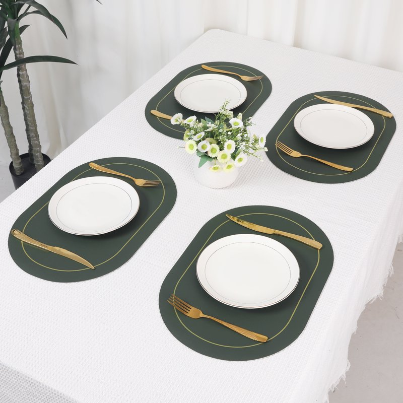 Faux Leather Placemats Set - Washable Table Mats 6pk Green/Gray