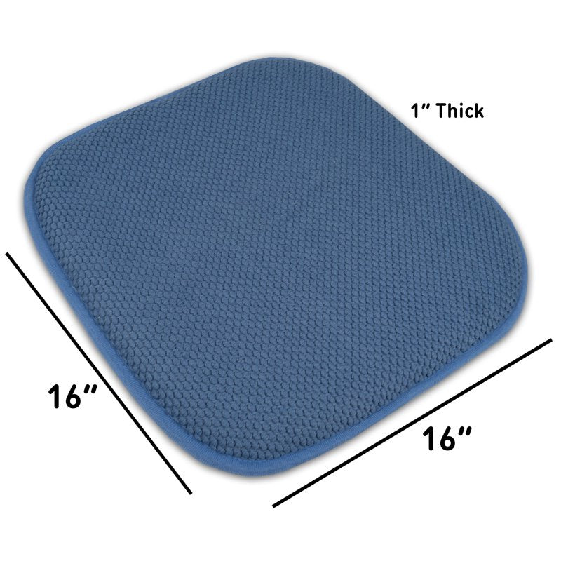 Memory Foam Chair Pad - Non-Slip Back, 16" x 16", Blue - 2 Pack