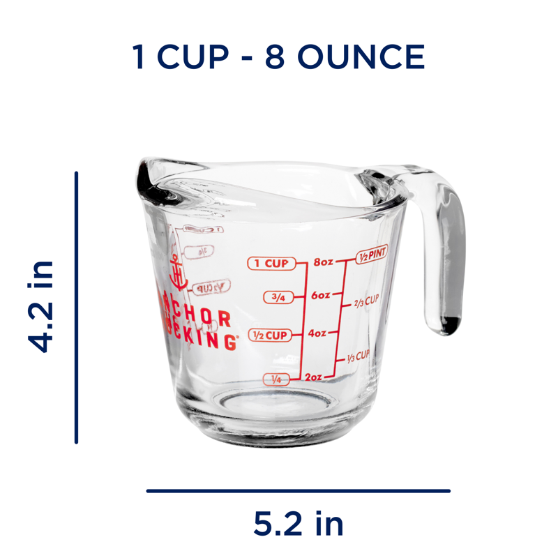8 oz Glass Measuring Cup with Easy-Grip Handle and Spout