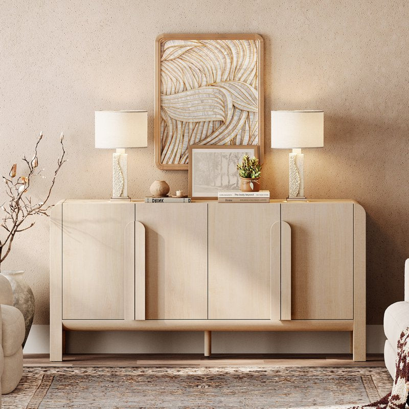 63" Modern Accent Cabinet with 4 Doors & Adjustable Shelves - Beige