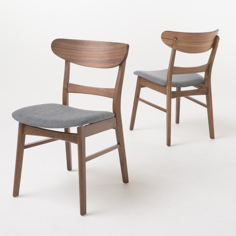 Mid-Century Modern 5-Piece Dining Set - Dark Gray & Natural Walnut