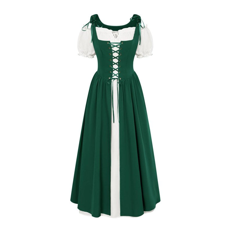 Women's Renaissance Costume Dress Vintage Medieval Gown - Green XL - AA Green