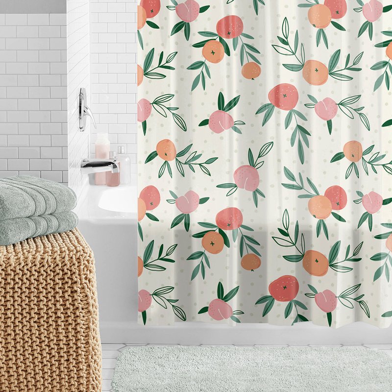 Waterproof Shower Curtain Set with Hooks - Peaches Design, 13-Piece, 70x72 Inches