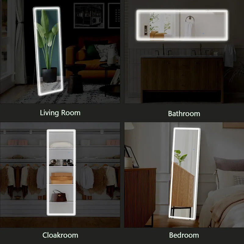 64 x 21 LED Full Length Mirror with Touch Control & 3-Color Dimmable Lights - Wall & Floor Mount