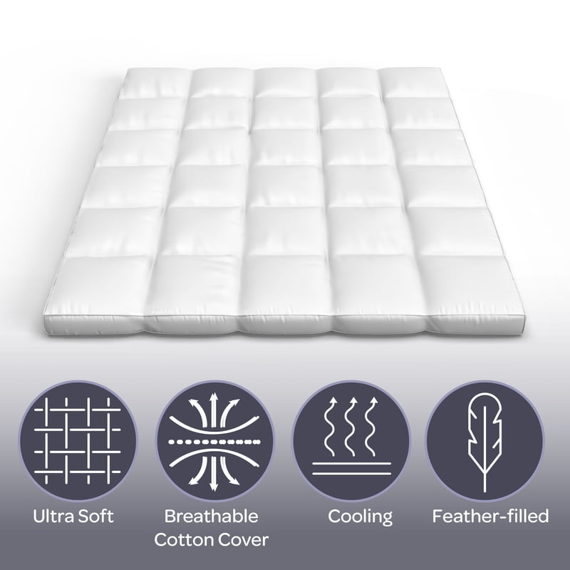 Full Size Duck Feather Mattress Topper 2-Inch with Cotton Cover - White