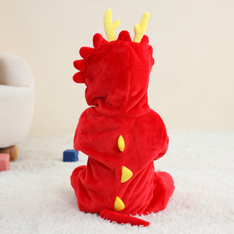 Toddler Animal Cosplay Jumpsuit - Red, 12-18 Months, Cute Flannel Kids Outfit