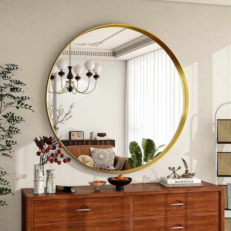30-Inch Rounded Bathroom Wall Mirror with Deep Frame - Gold, Variations of THIS listing