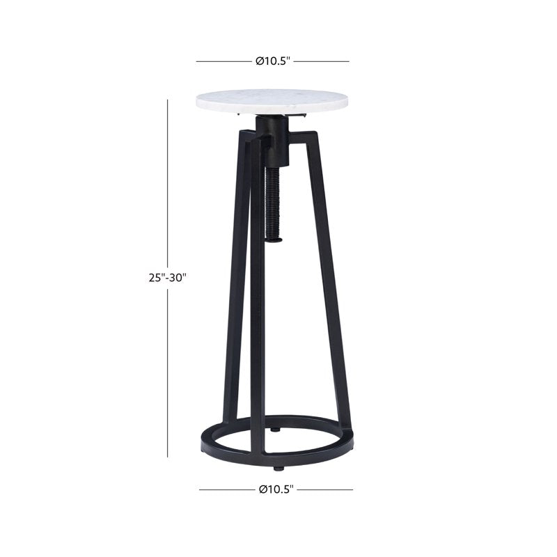 Adjustable Height Round Drink Table - Black/White Marble, 25-30" Tall