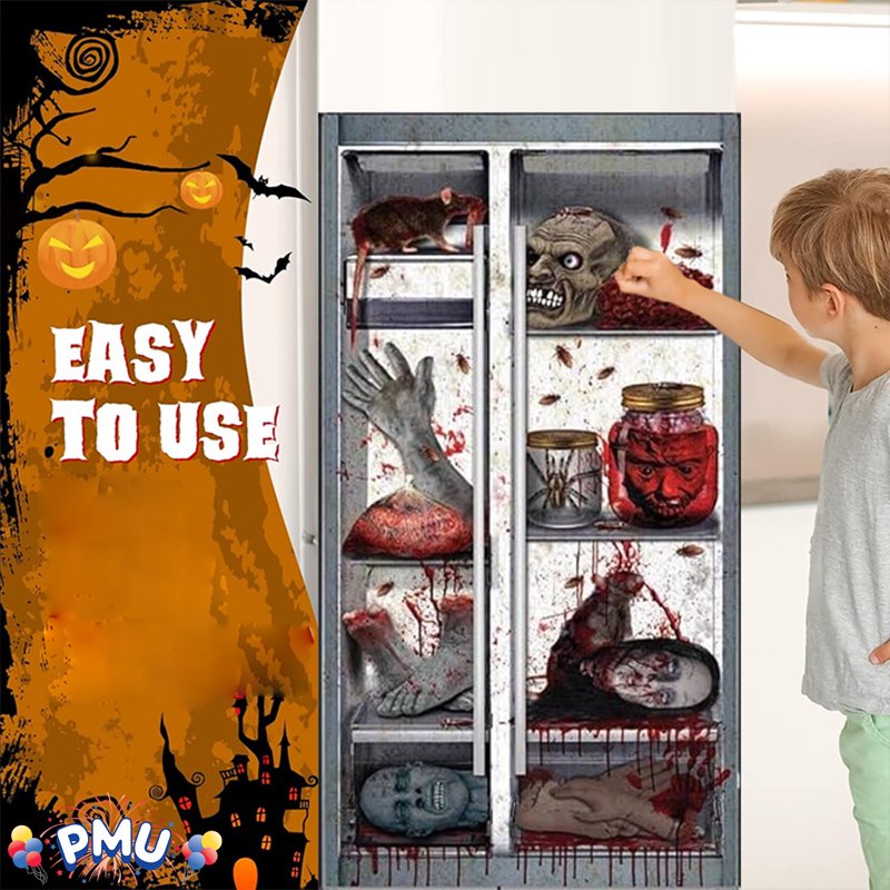 Halloween Refrigerator Door Cover - Creepy Witch Design, 30x60 inches, Pkg of 1