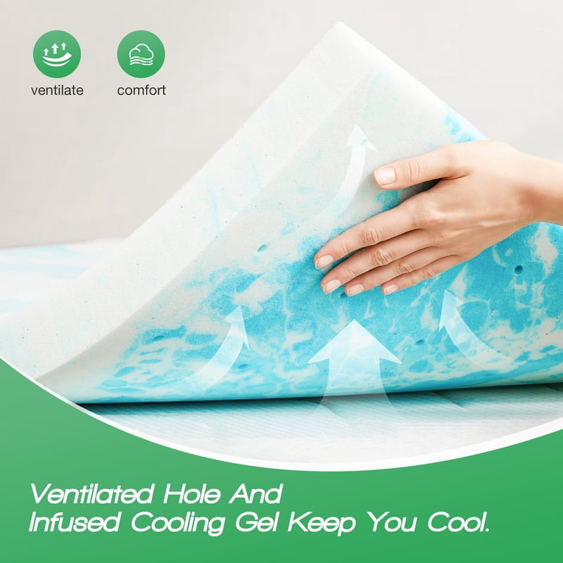 Twin-XL Gel Infused Memory Foam Mattress Topper 4 Inch Cooling Pressure Relief Blue