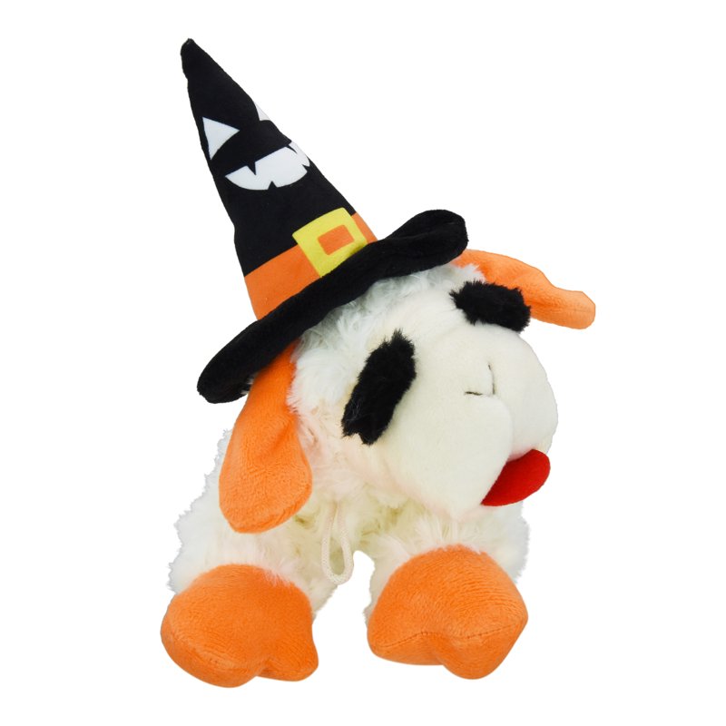 Halloween Lamb Chop Plush Dog Toy with Witch Hat Squeaky Pet Toy