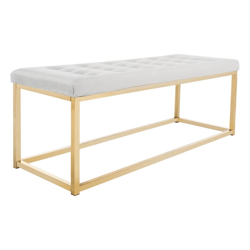 Contemporary Modern Glam Tufted Bench - Grey/Brass