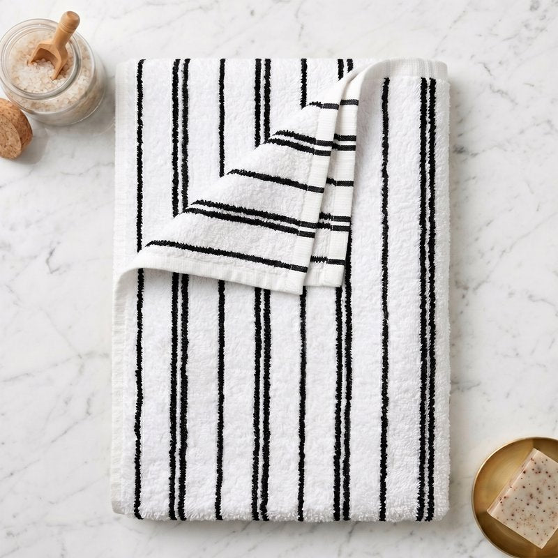 Mainstays Black Striped Cotton Bath Towel - Absorbent 27x52 Inch