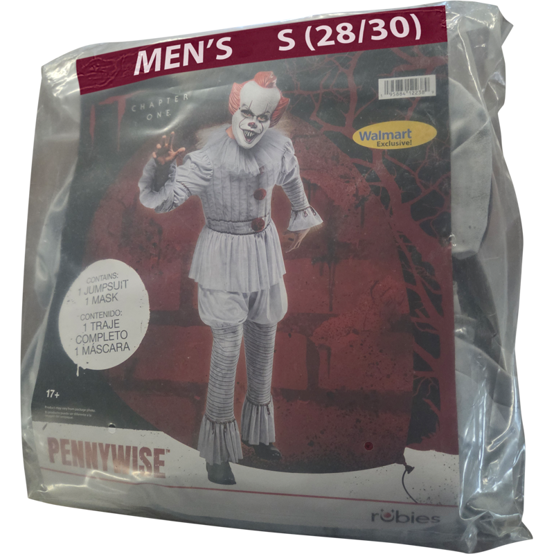 Adult Pennywise Costume S (28-30) - Clown Jumpsuit & Mask Halloween Outfit