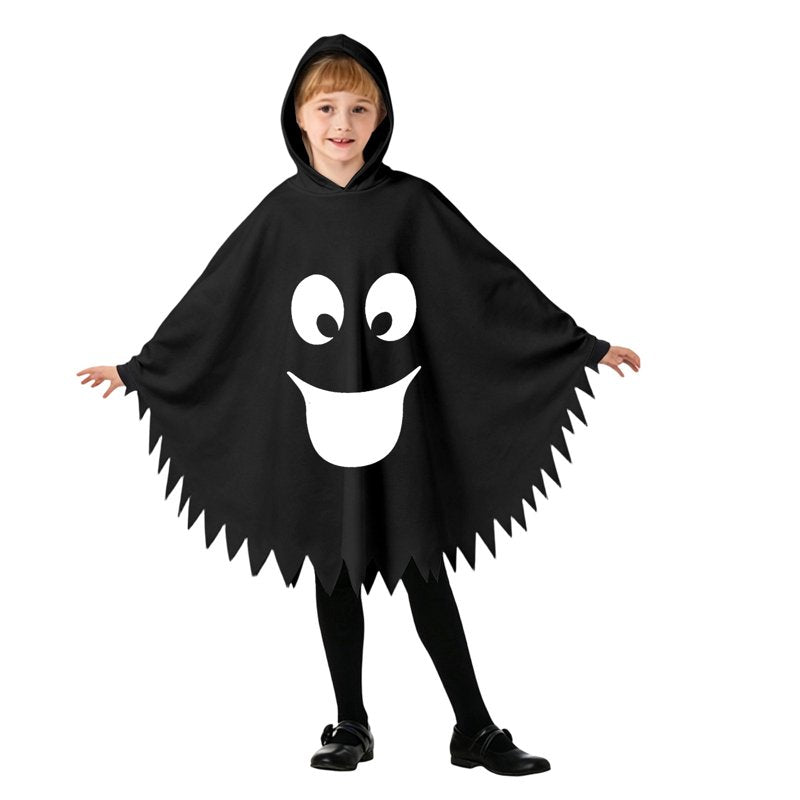 Kids Ghostface Halloween Costume Cape - Unisex Hooded Dress Up Outfit for Ages 4-6, Black Fancy Dress