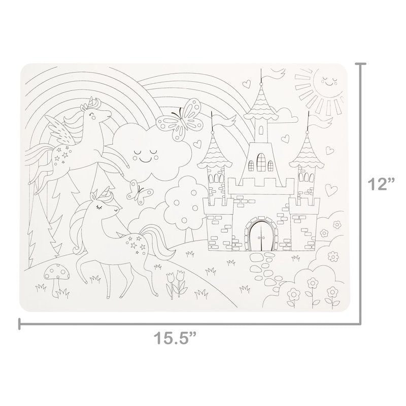 Washable Fairytale Coloring Placemat Kit with 4 Crayons - Black & White