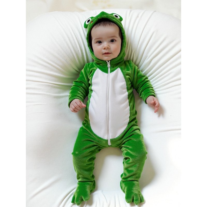 Kids Toddler Baby Halloween Frog Costume Unisex Footed Romper 1-3 Months - Green