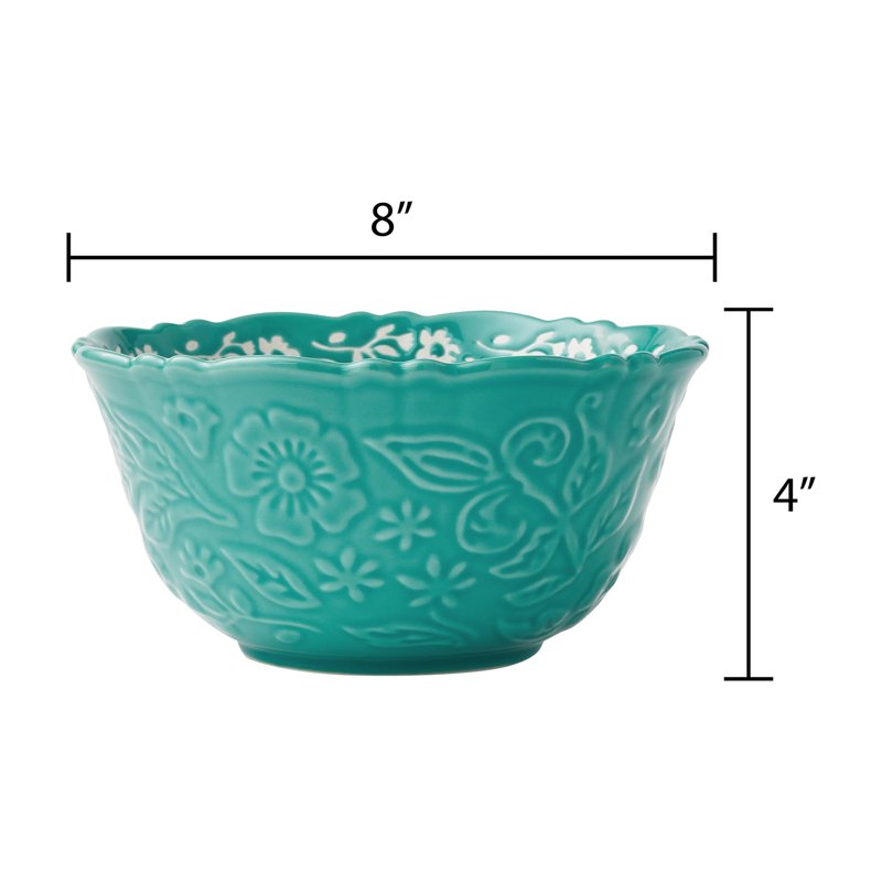 3-Piece Embossed Stoneware Serve Bowl Set - Vintage Floral Design