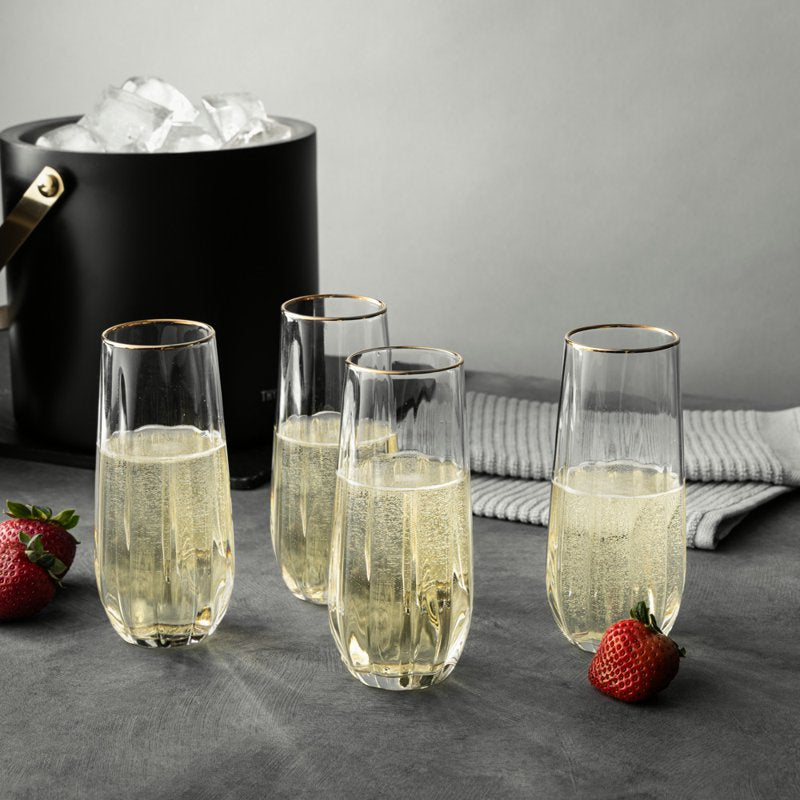 4-Piece Scalloped Stemless Flute Glass Set - Single