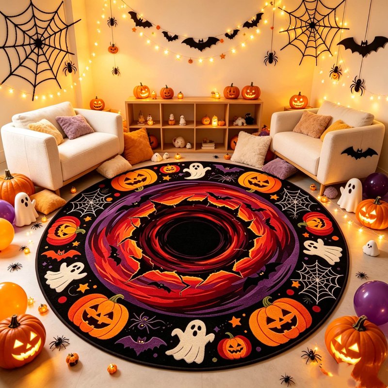 Halloween Round 3D Optical Illusion Rug - Skidproof & Absorbent Entryway Mat - MPOISVA