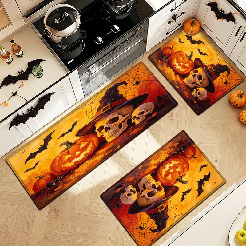 Halloween Pumpkin Lanterns 2Pcs - Flannel Non-Slip Kitchen & Home Rugs, 15.7x23.6 and 17.7x47.2 Inches