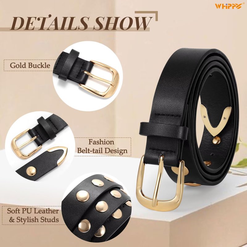 Women's Leather Belt for Jeans and Dresses - Black, 40-44 Inch Fit Variation