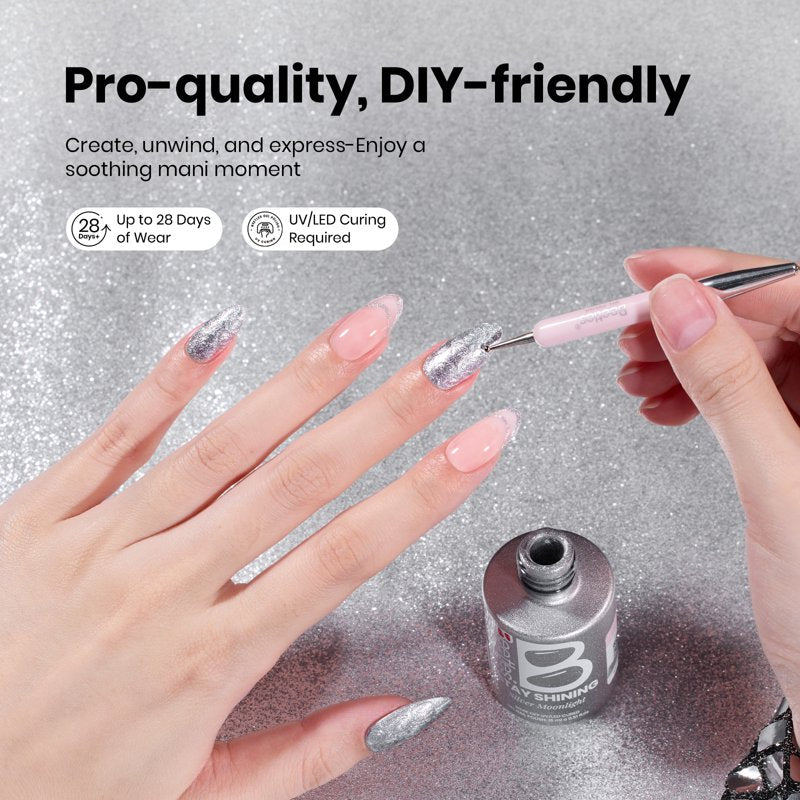 Metallic Silver Gel Nail Polish - Long-Lasting Chip-Resistant UV LED Formula