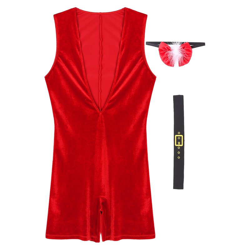 Men's Christmas Santa Claus Bodysuit Costume with Hat - XXL