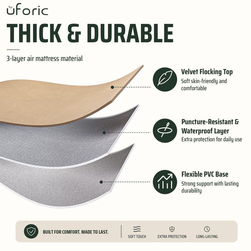 Queen Size 2-in-1 Convertible Air Sofa Bed with Wave Headboard, Pump & Storage - Khaki Style3