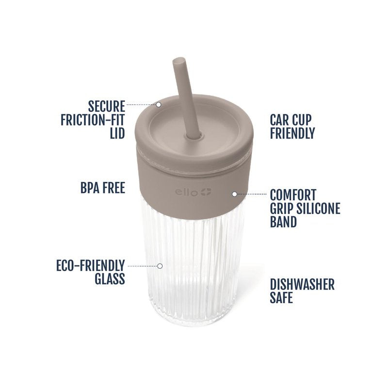 18oz Glass Tumbler with Silicone Grip - Warm Gray