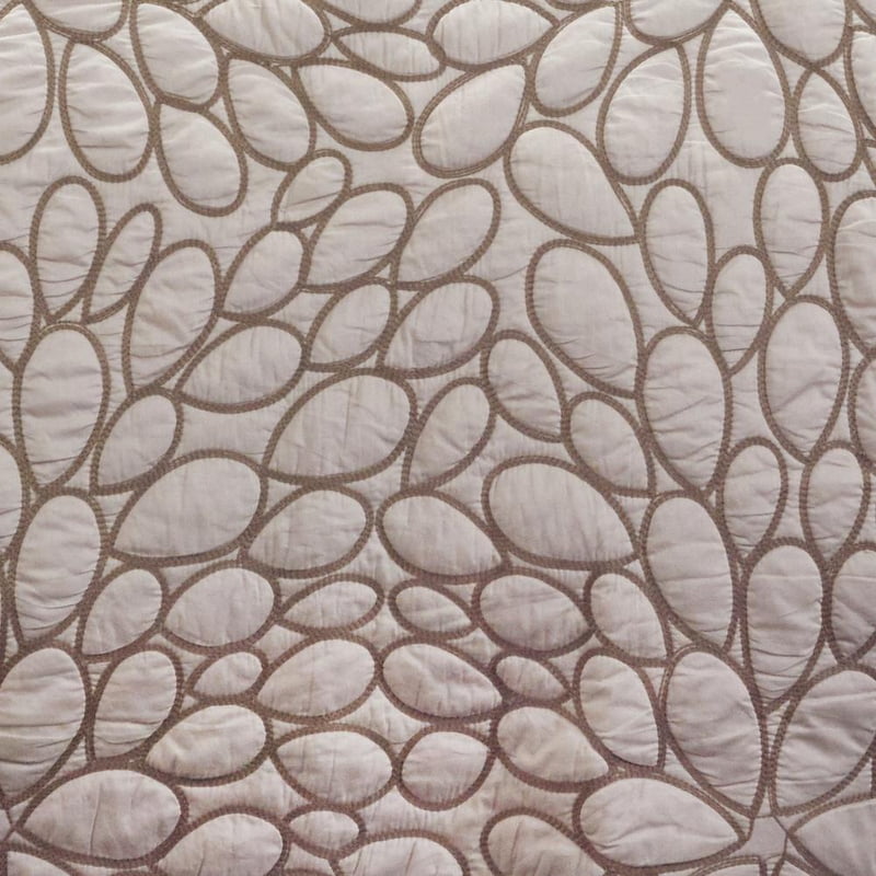Brown 90x92 Inch Quilt - Embroidered Leaf Pattern Bedding