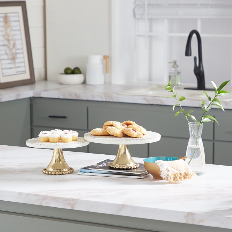 Gold Ceramic Speckled Cake Stand Set - 10" & 12"