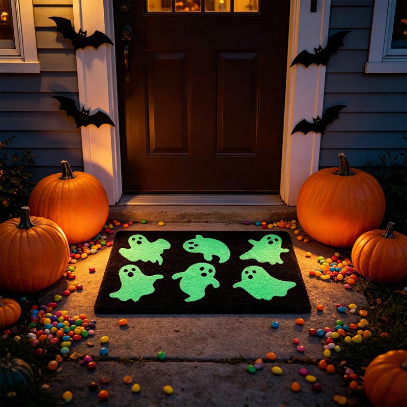 Halloween Doormat Ghost Mat - Soft Imitation Pashm Floor Rug with Secure-Grip Backing - Variation of THIS listing