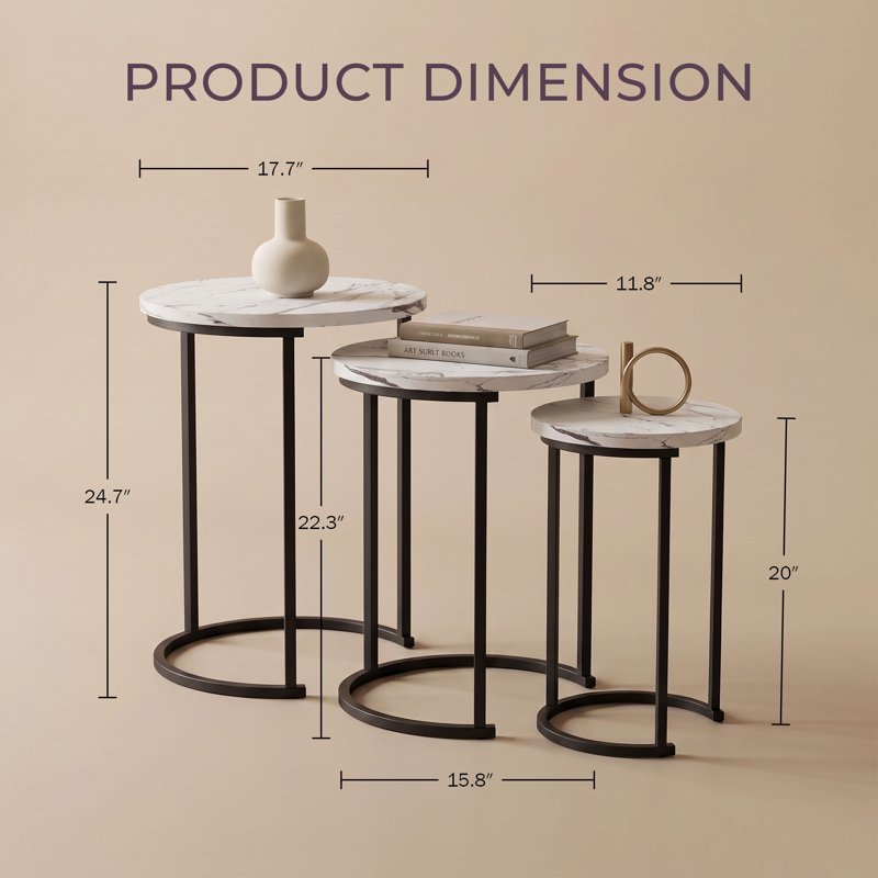Nesting Side Table Set - 3 Round Accent Tables in Modern Design