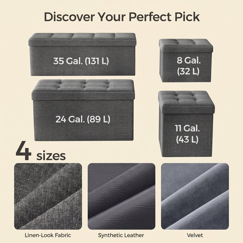 Folding Storage Ottoman - Dark Gray, Compact Organizer