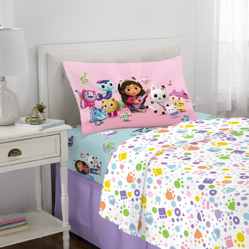 Gabby's Dollhouse Twin Sheet Set - Pawtastic Teal Blue White 3 Piece