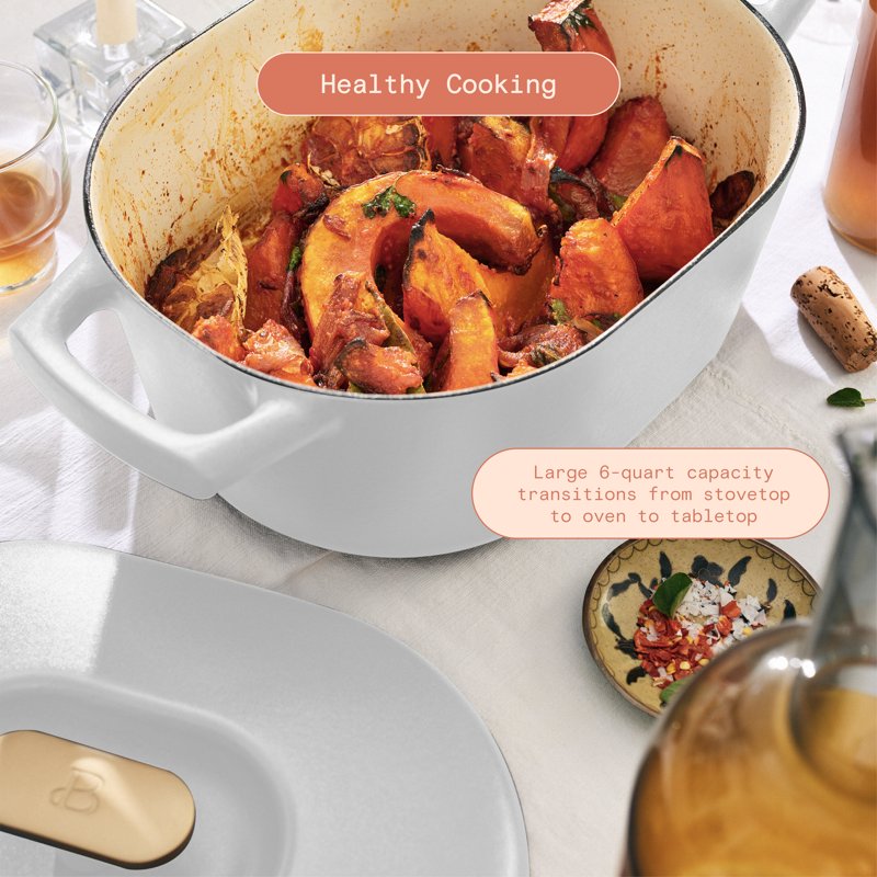 6 Quart Enameled Cast Iron Dutch Oven - White Icing