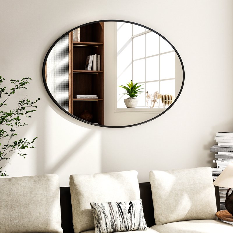 Oval Bathroom Wall Mirror 26x38 Black - Elegant Durable Frame