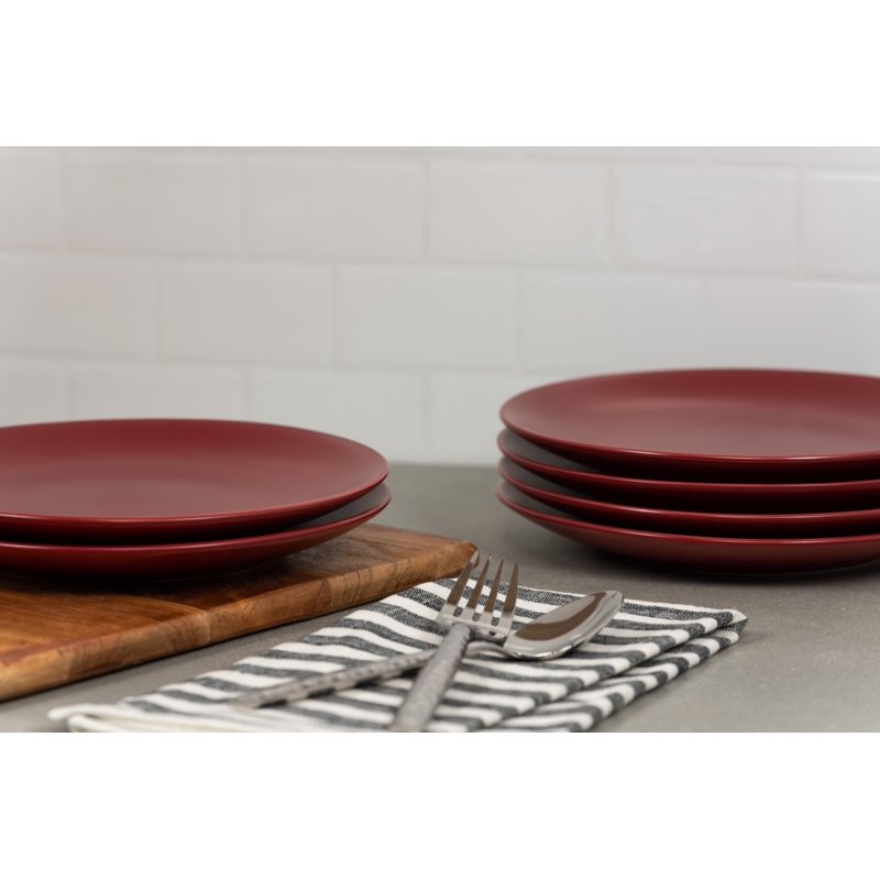 Wazee Matte Salad Plate Set - 6 Ceramic Plates, Red