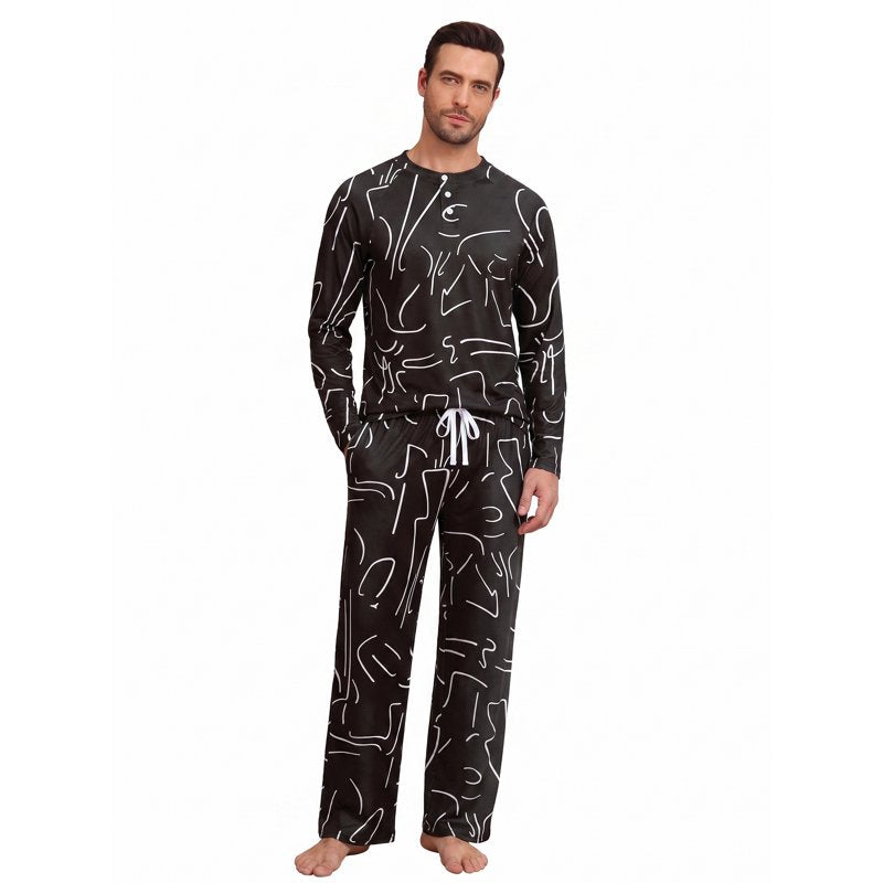 Couple Pajama Sets for Men Women 18-BK White Graffiti Sleepwear with Pockets - 2XL