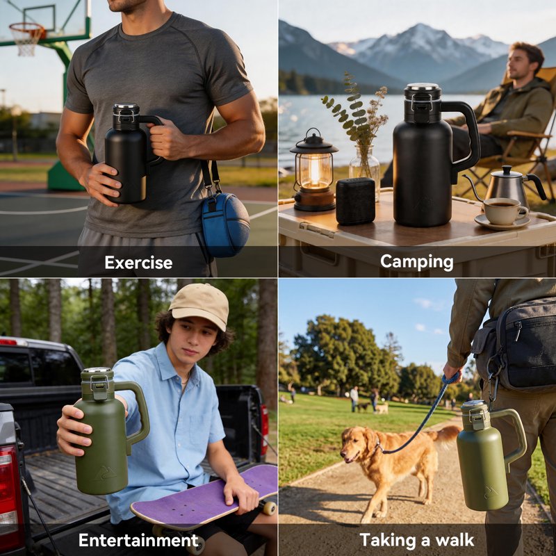 48oz Insulated Stainless Steel Growler - Black Travel Bottle