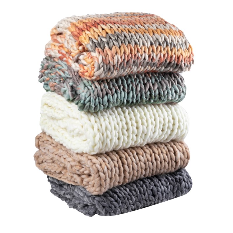 Cream Knitted Throw Blanket 50x60 Inches - Soft Hand-Knitted Home Decor