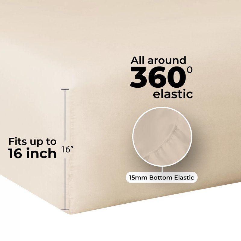 Full Size Percale Fitted Sheet - 300 Thread Count, Papyrus Beige, Easy Care